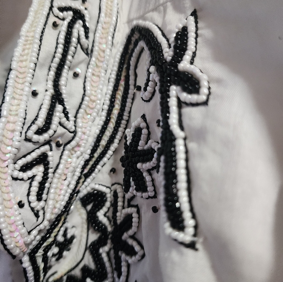 Barbara Gerwit beaded WHITE/BLACK  coverup/tunic/mini dress M - Picture 4 of 7